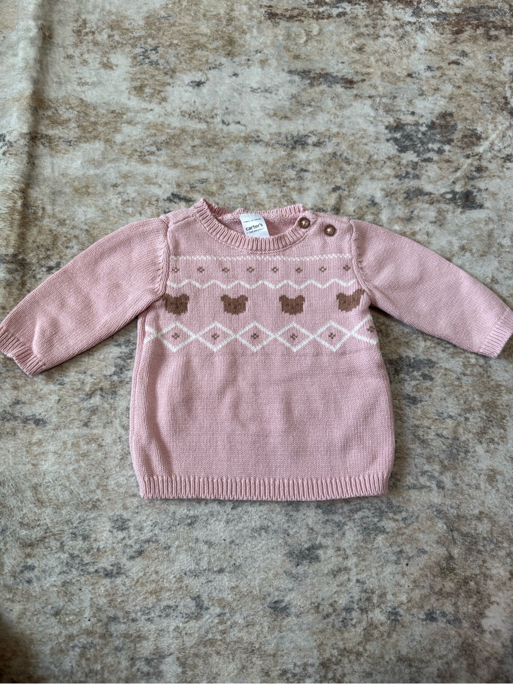 Carter's "Just One You" Baby Girl Bear Fair Isle Knit Sweater Coquette Cottageco